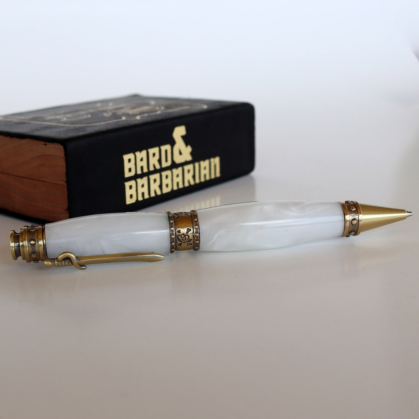 White Marble Arcylic Pirate Twist Pen