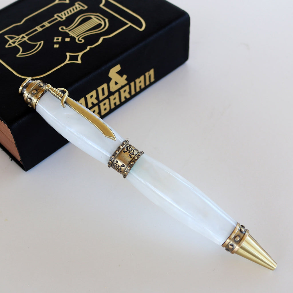 White Marble Arcylic Pirate Twist Pen